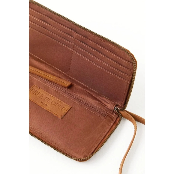 FREE PEOPLE Distressed Vegan Wallet, Brown, Slim Design, Wrist Strap Attached - Picture 4 of 15